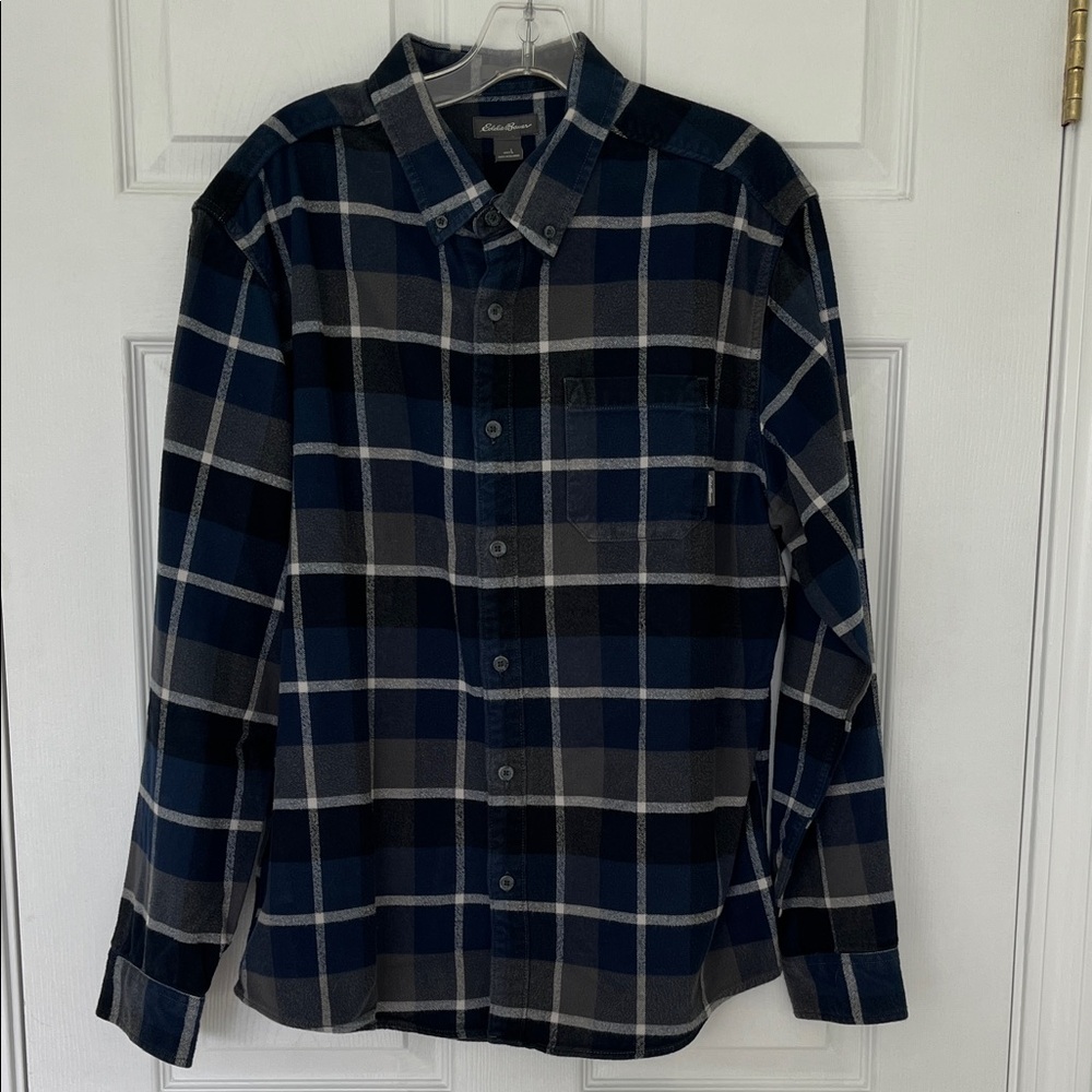 Eddie Bauer Navy and Charcoal Plaid Men's Shirt